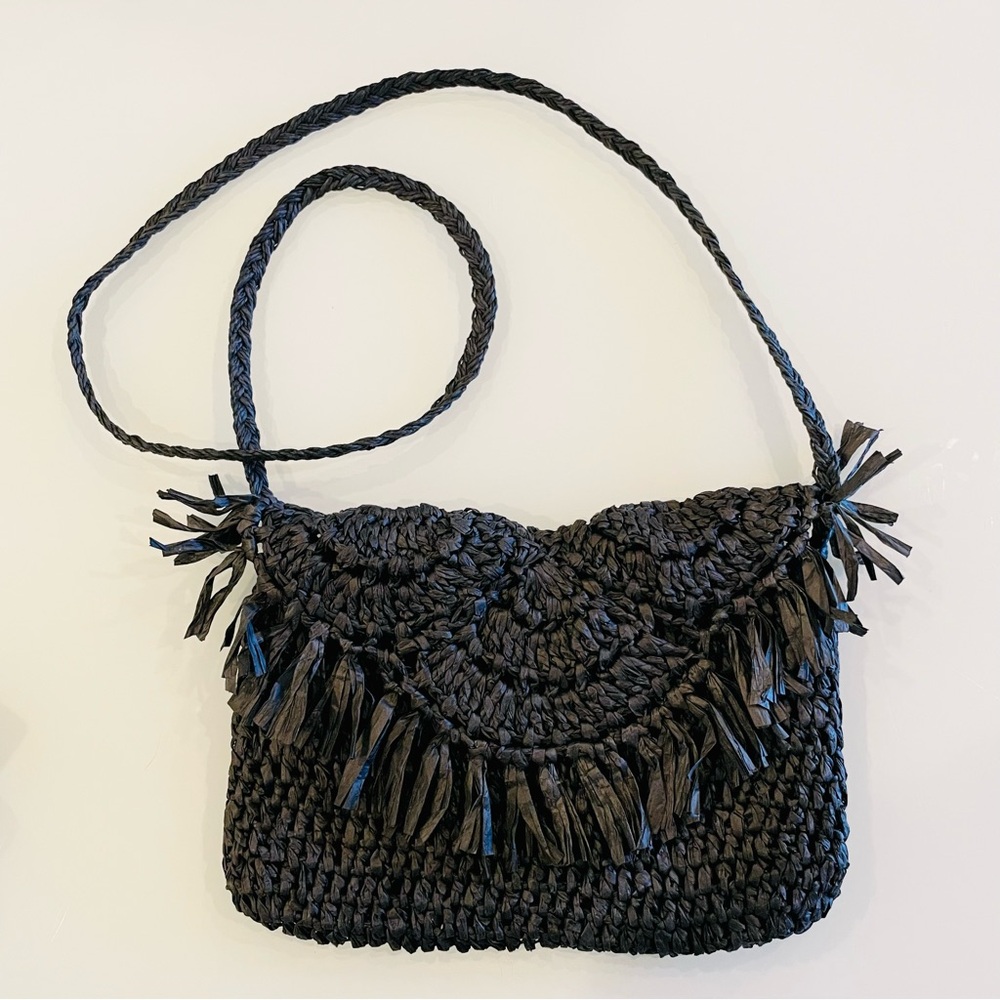 BTB Los Angeles Black Raffia Straw Clutch Purse Bag - Picture 4 of 10